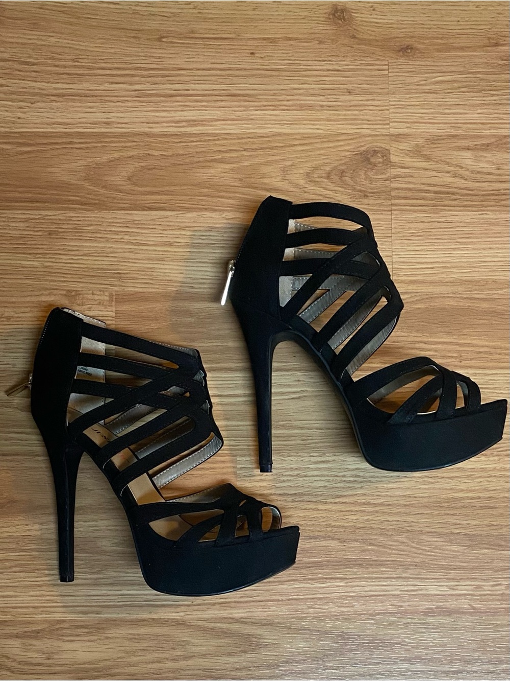 Brand New - Black Strappy Platform High-Heel Sandals - Women's Evening Shoes